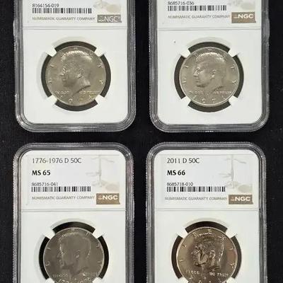 4 NGC Graded Silver Kennedy Halves, 1966 SMS, 67 SMS, 68-S, 69-S Proof