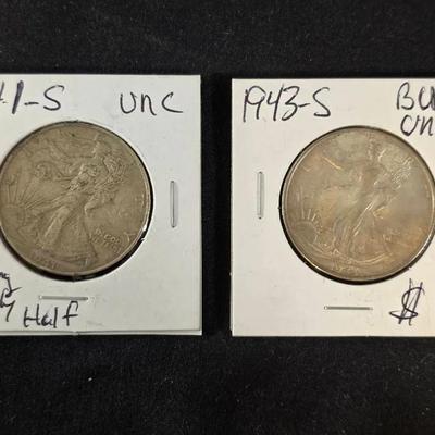 1941-S and 1943-S Silver Walking Liberty Halves BU/Uncirculated