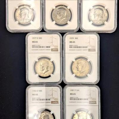 7 NGC Graded Kennedy Halves 