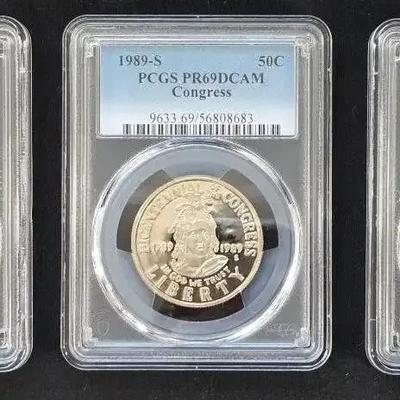 3 PCGS Graded 50 Cent US Commemorative Half Dollars 1986-S, 1989-S, 1994-P All PR-69 DCAM