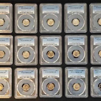 15 PCGS Graded Uncirculated Proof Roosevelt Dimes