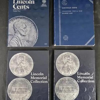 4 Lincoln Cent Folders, Including Wheat Cents and BU/Uncirculated Red Coins