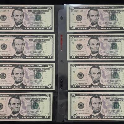 8 2006, $5 Notes Uncirculated in Sequential Order, 3221153 - 32251160A