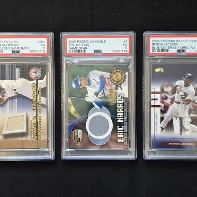 3 PSA Graded Baseball Cards with Game Used Jersey, Base, Etc.