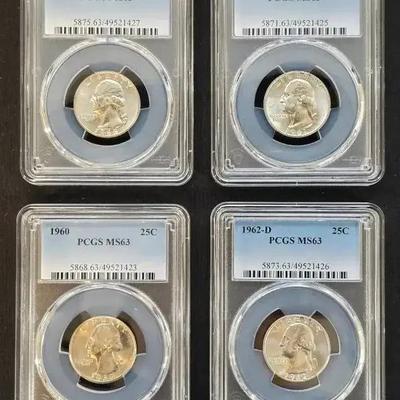 4 PCGS Silver Mint State Washington Quarters