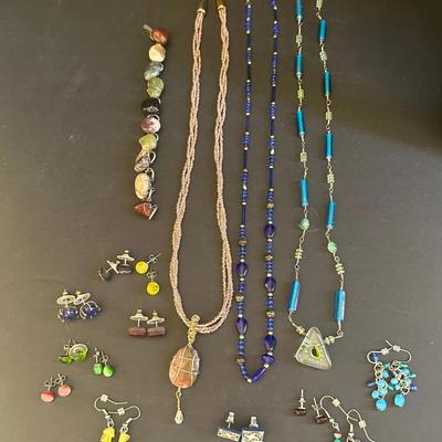 Lot of Glass & Stone Jewelry – Necklaces, Bracelet & Assorted Earrings