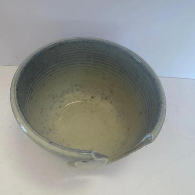 Handcrafted Pottery Yarn Bowl – Signed Artisan Made – Green/Blue Glaze
