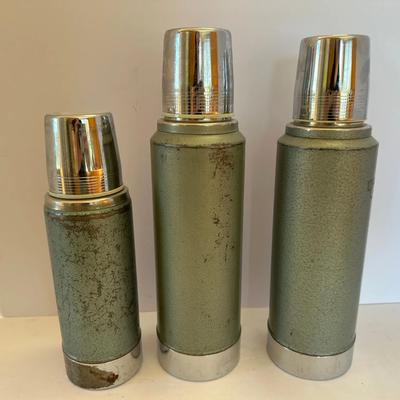 Vintage Stanley Aladdin Green Thermos Lot (3)