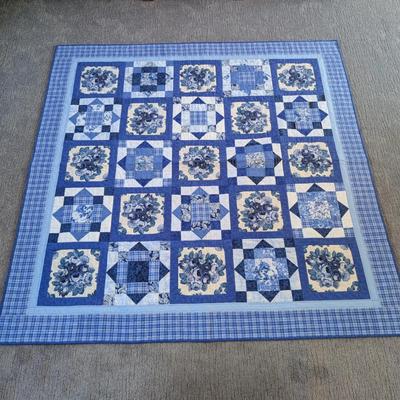 Handmade Royal Blue Patchwork Quilt, 72" x 72"