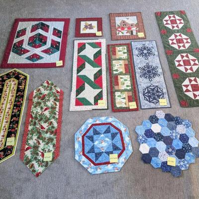 Assorted Handmade Quilted Table Runners, & Wall Hangings – Holiday & Seasonal Designs (Lot of 11)