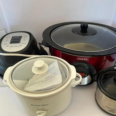 LOT OF 4 – Instant Pot Air Fryer Lid + THREE Crockpots