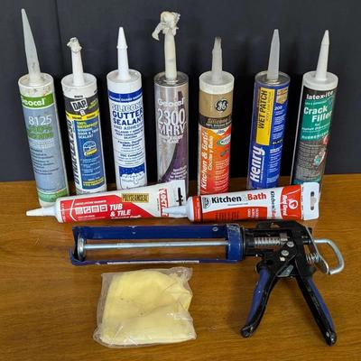 Assorted Caulking, Sealants & Caulking Gun