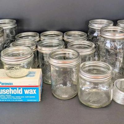 Ball Canning Jar Lot w/ Mouth Lids, Bands & Parowax