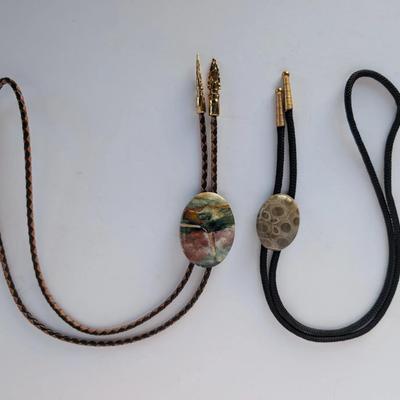 Vintage Bolo Tie Lot – 2 Western Style Bolo Ties – Stone Cabochons