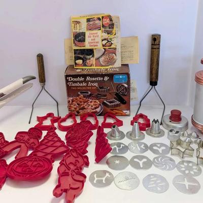 Vintage Baking & Cookie Decorating Lot – Rosette Irons, Press, Pastry Kit & Recipe Cards