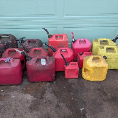 Lot of Assorted Gas Cans – Various Sizes and Styles