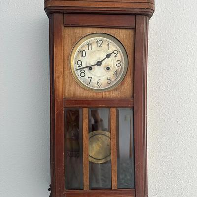 Vintage Wooden Wall Clock with Pendulum – Glass Door, Key-Wind Movement