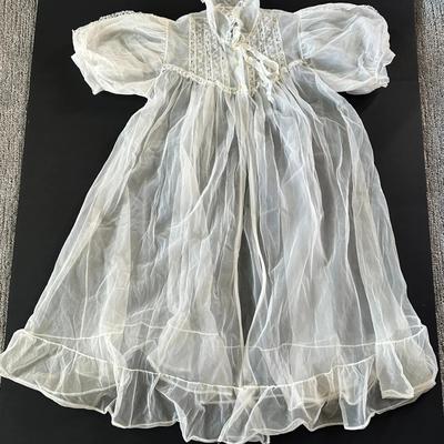 Vintage Baby Christening Gown – Sheer Organza Lace Dress – Heirloom Style