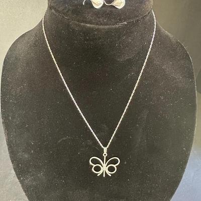 Sterling Silver Butterfly Necklace with Calla Lily Earrings