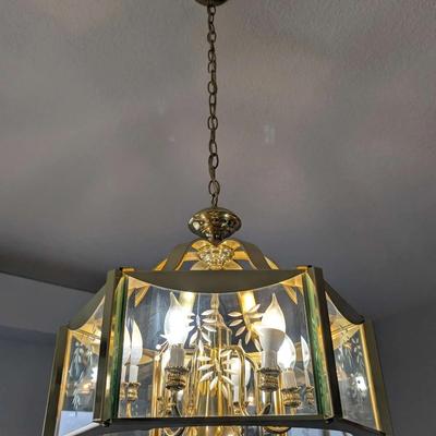 Etched Glass & Brass Pendant Chandelier – 5-Light Fixture