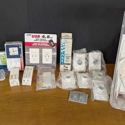 Large Lot of Mixed Electrical Outlets, Switches & Wall Plates