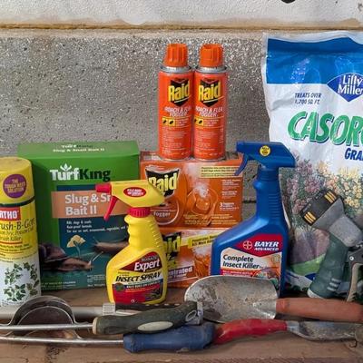 Lot of Lawn and Garden Chemicals with Hand Garden Tools