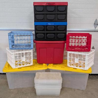 Large Lot of Plastic Storage Totes, Crates & Organizer Bins