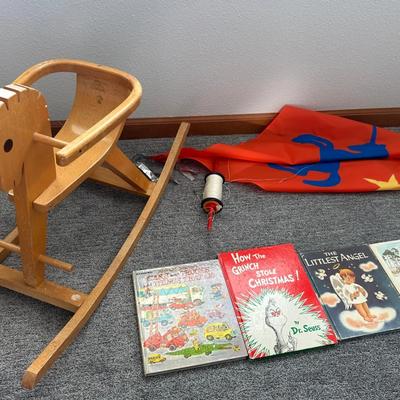 Vintage Children’s Lot – Wooden Rocking Horse, Classic Kids Books & Toy Kite