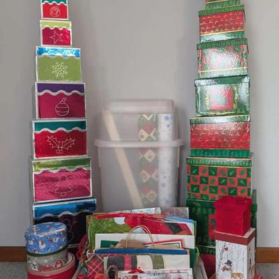Large Christmas Gift Wrap Lot with Decorative Boxes, Tins, Bags & Wrap Organizer