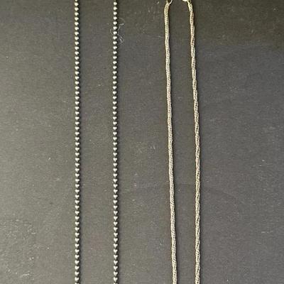 Lot of 2 Sterling Silver Neck Chains – Ball Chain & Rope Chain