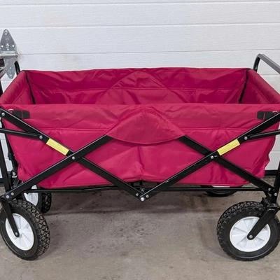 Folding Utility Wagon / Garden Cart (Red Fabric)