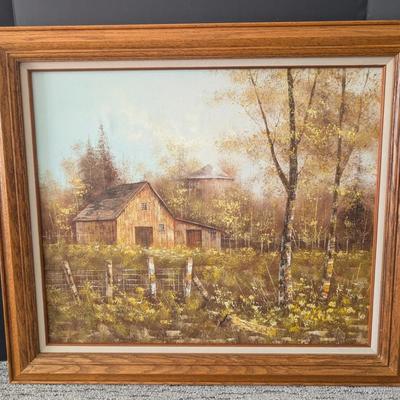 Pair of Framed Rustic Landscape Paintings by Medina & Chadwick (Barn & Floral Scenes)