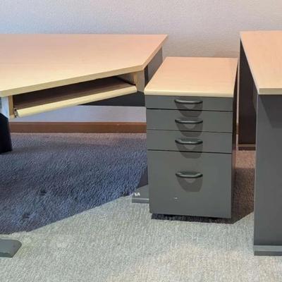3-Piece Office Desk Set with Drawer Unit – Includes Corner & Rectangular Desks & 4 Drawl Organizer