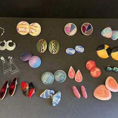 Vintage 80’s Earrings Lot – 27 Pairs – Clip-On & Pierced – Retro Geometric Colors