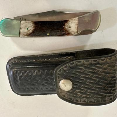 Parker & Son Texas Sesquicentennial 1986 Folding Knife w/ Sheath – Bone & Green Handle