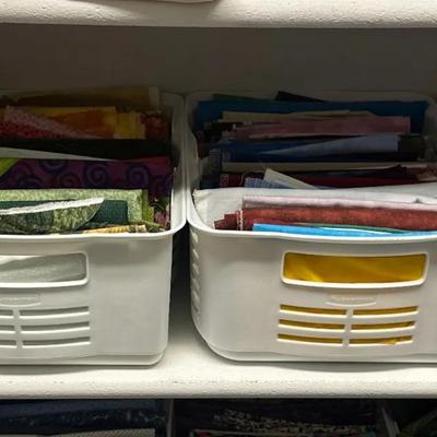 Assorted Quilting Cotton Fabric Scraps & Cuts – Organized Lot in Storage Bins