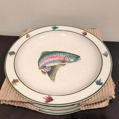Scotty Z Folkcraft Rainbow Trout Stoneware Dinner Plates