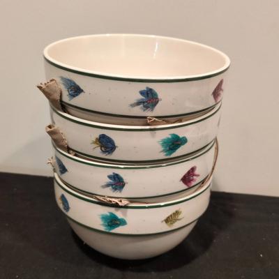 Scotty Z Folkcraft Rainbow Trout Stoneware Bowls Plates