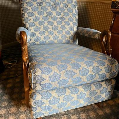 Sale Photo Thumbnail #114: Antique- Newly reupholstered carved gooseneck rocker