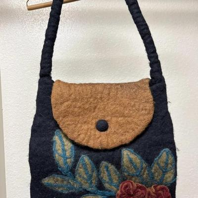 Rising Tide Felted Wool Shoulder Bag W/Floral Appliques
