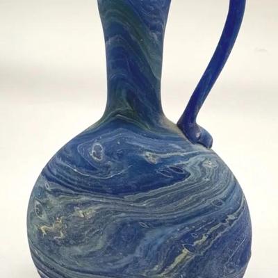 Handblown Phoenician Style Hebron Mini 6” Carafe/Vase Blue – Recycled Glass