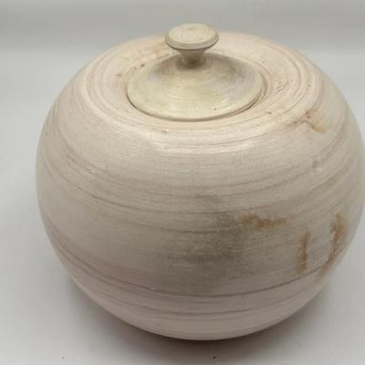 Smooth White Rounded Lidded Pottery Jar