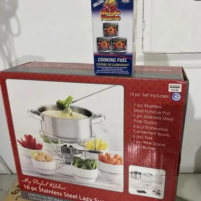 Stainless Steel Lazy Susan Fondue Set