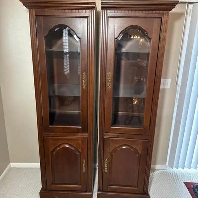 Left & Right Pier Cherry Display & Storage Cabinets