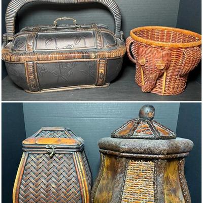 Large Sturdy Lidded Decorative Baskets & Elephant Basket