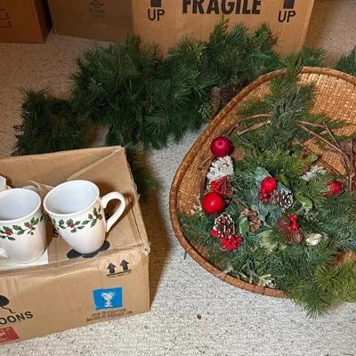Christmas Greenery Decor & Royal Norfolk Mugs