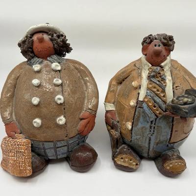 Sara Meadows Pair of Pottery Balloon People Sculptures