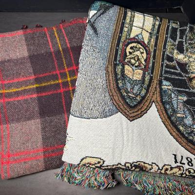 Pair of Throw Blankets, Tapestry & Fluff-Loomed