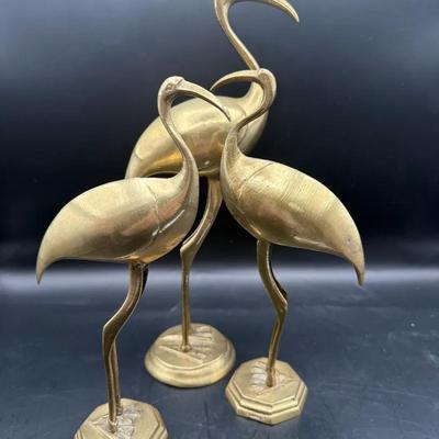 Trio Of Early 20th Century Brass Egrets