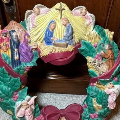 Arnels Vintage Chalkware Manger Wreath